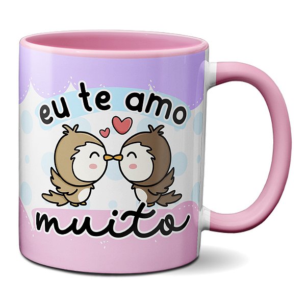 Caneca Namorados Fofos Casal De Passarinhos Eu Te Amo Muito