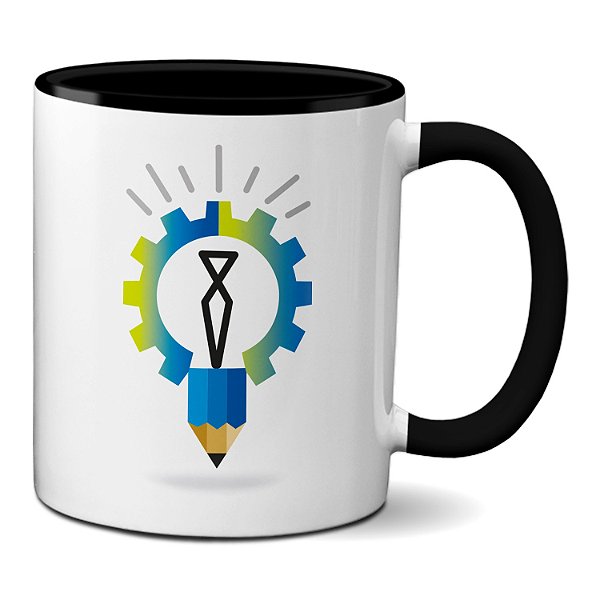 Caneca Presente Engenheiro Criativo Ideia Engrenagem e Lápis