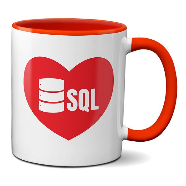 Caneca Love Amo SQL Presente Criativo Banco de Dados