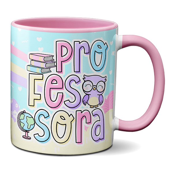 Caneca Profissional Professora Presente Fofo Coruja Livros