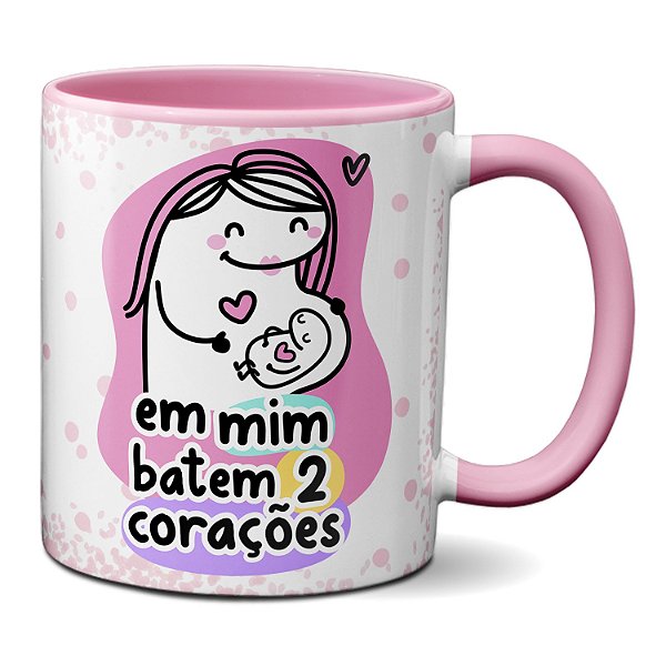 Caneca Flork Presente Feliz Dia das Mães 2 Corações