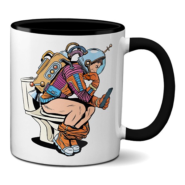 Caneca Engraçada Astranauta com Celular no Banheiro Presente