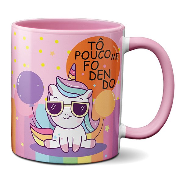 Caneca Engraçada Unicórnio Xingando Pouco Me fodendo Xícara