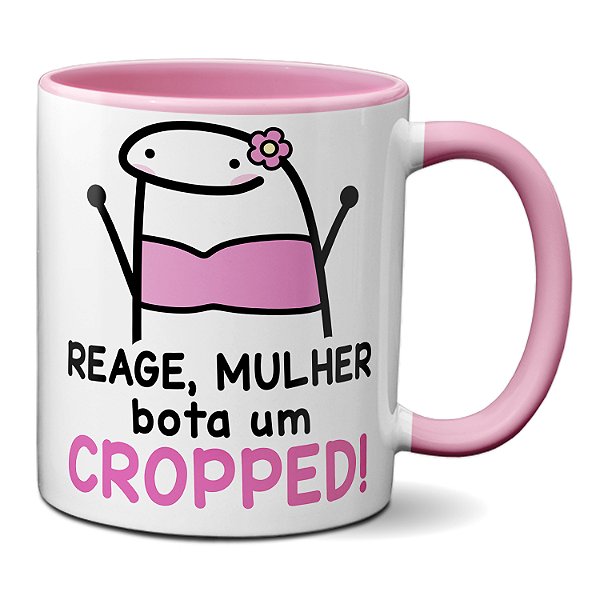 Caneca Flork Meme Engraçada Frase Cropped Reage Mulher
