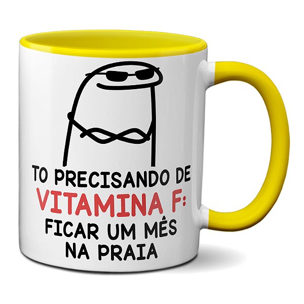 Caneca Flork Meme Engraçada Precisando de Vitamina F Praia
