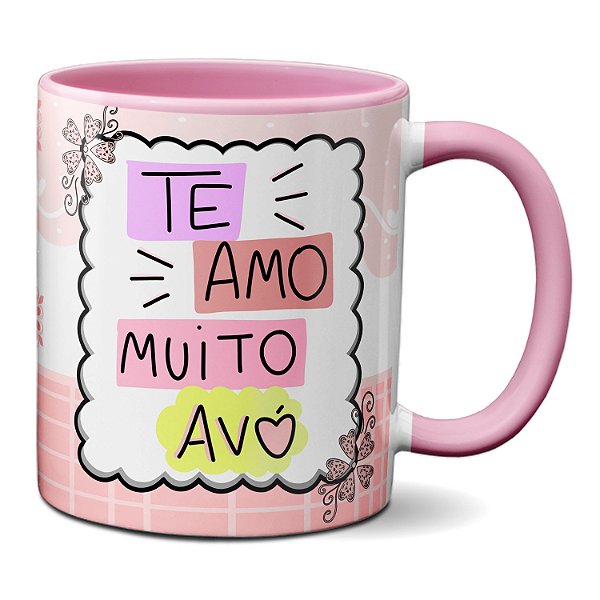 Caneca Dia Dos Avós Presente Te Amo Muito Vó Rosa Fofa
