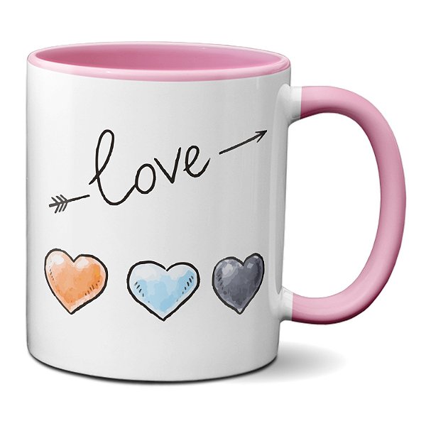 Caneca Love Amor Flecha Corações Presente Namorados Criativo