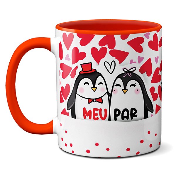 Caneca Divertida Namorados Casal Pinguins Meu Par Coração