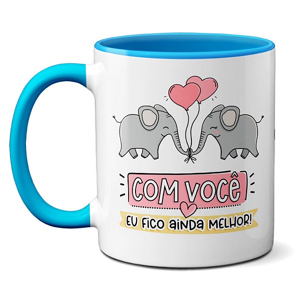 Caneca Namorados Elefantes Fofinhos Com Você É Ainda Melhor