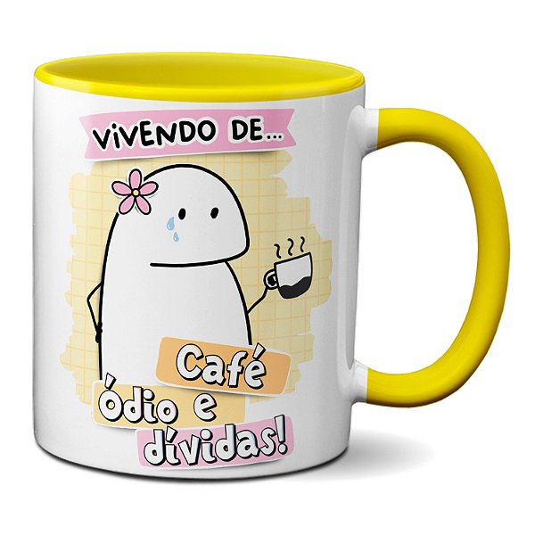 Caneca Flork Engraçada Vivendo De... Café Ódio E Dívidas!