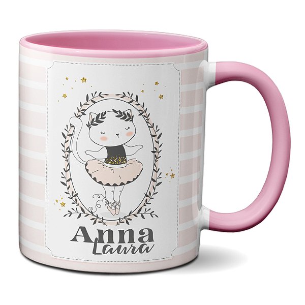 Caneca Criativa Gatinha Bailarina Fofa Personalizada C/ Nome