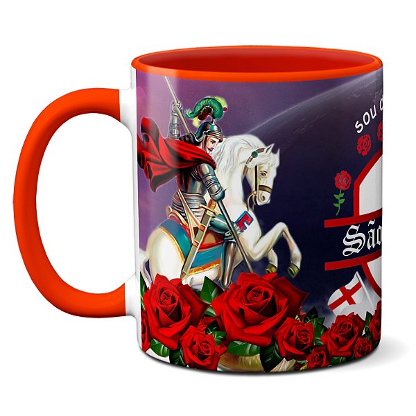 Caneca Sou Devota De São Jorge Rosas Vermelhas Bandeira