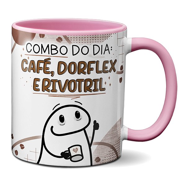Caneca Flork Combo Do Dia: Café Dor (flex) E Rir (votril)