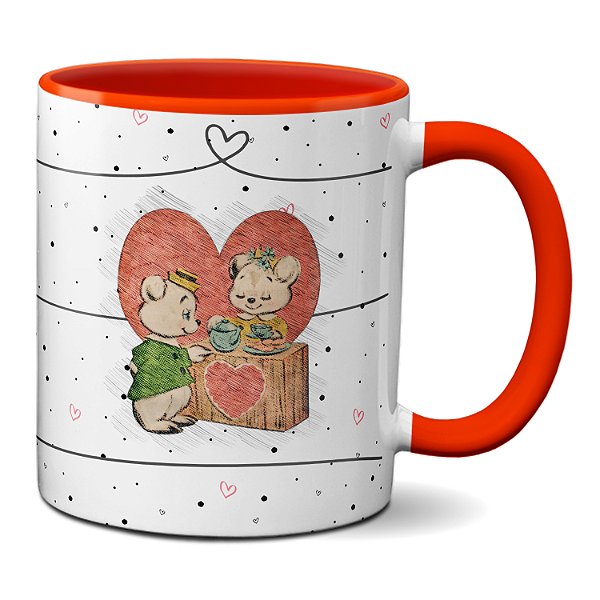 Caneca Fofinha Chá da Tarde Namorados Ratinhos Eu Te Amo