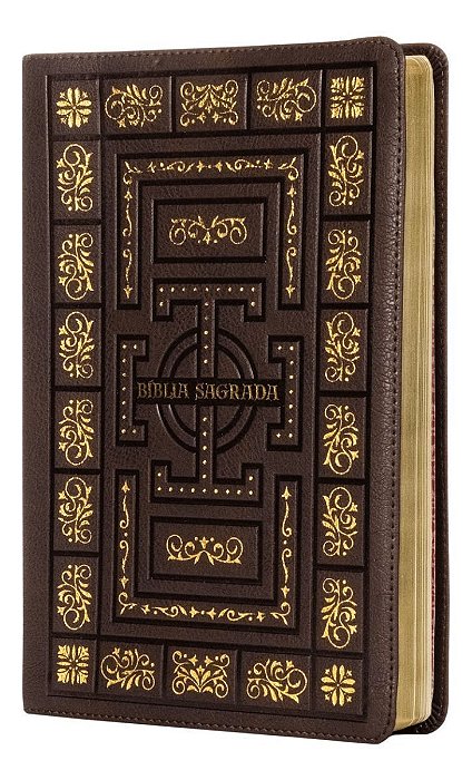 Bíblia Sagrada Católica, Letra Grande, Molduras, Couro-soft Marrom, Leitura Perfeita