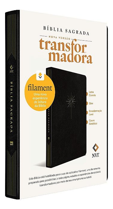 Bíblia NVT - Slim - Letra Grande - Preta, Luxo Couro Soft - Habilitada Para Filament