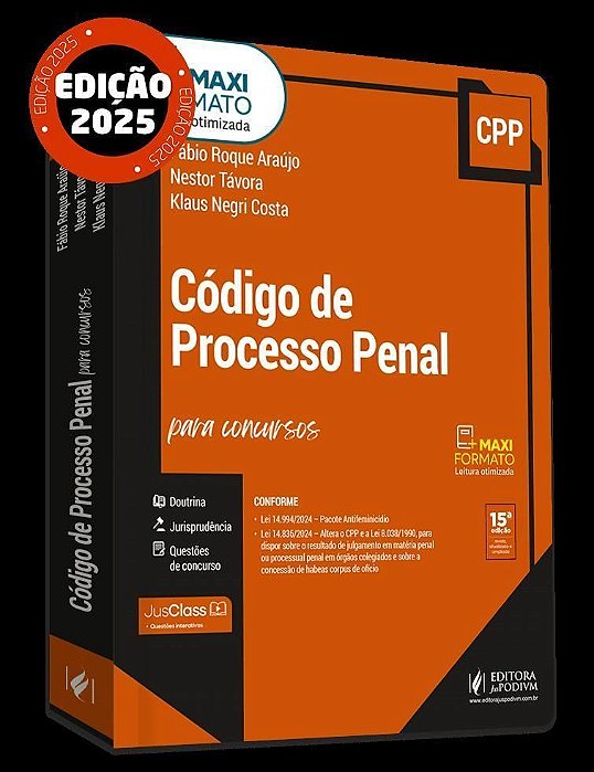 Código De Processo Penal Comentado Para Concursos (Cpp)  - (15Ed/25)