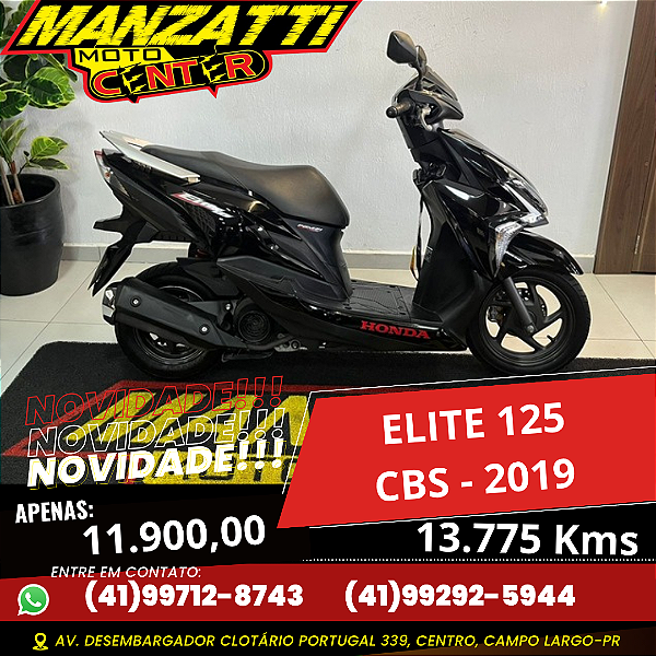 Moto Honda Elite 125 CBS Preta 2019