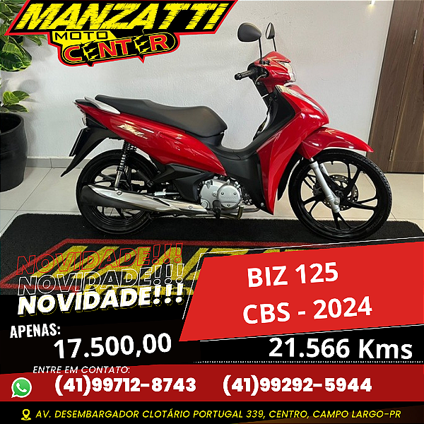Moto Honda Biz 125 CBS Vermelha 2024