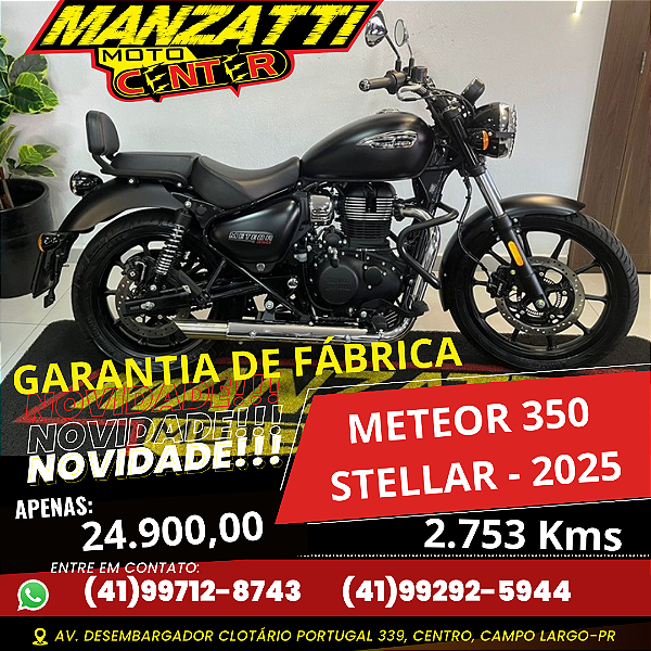 Moto Royal Enfield Meteor 350 ABS Stellar Black Preta 2025 - Garantia de Fábrica