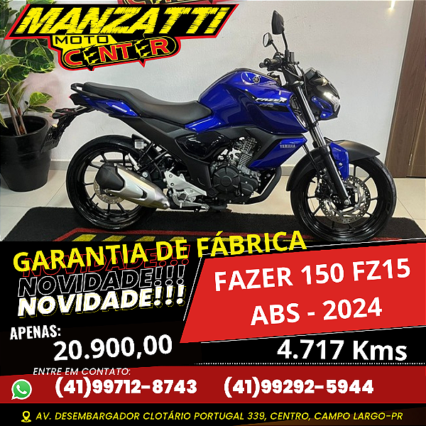 Moto Yamaha Fazer FZ15 ABS 150cc Azul 2024 - Garantia de Fábrica