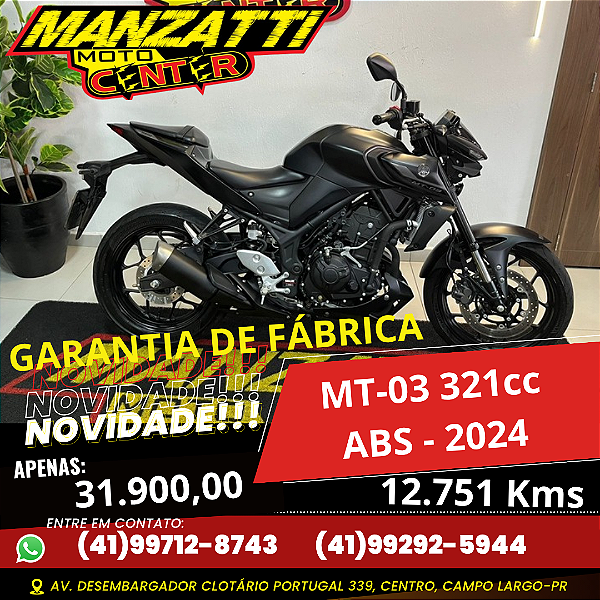 Moto Yamaha MT-03 ABS 321cc Preta 2024 - Garantia de Fábrica