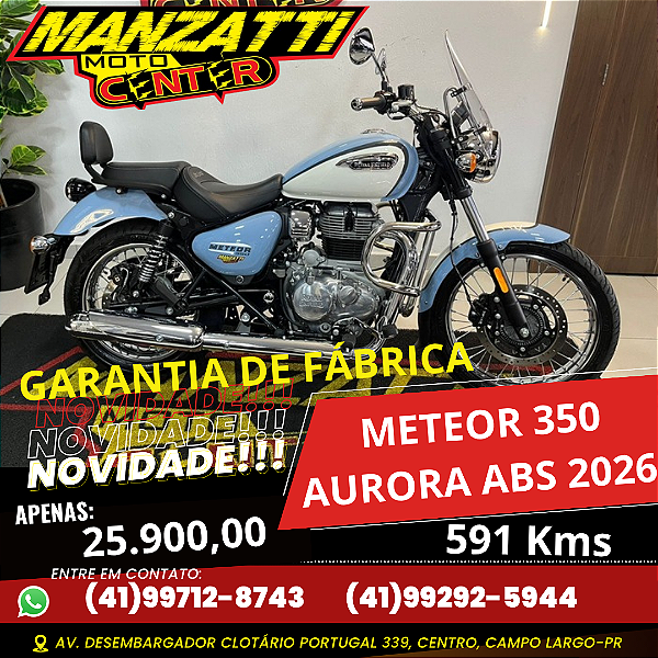 Moto Royal Enfield Meteor 350 ABS Aurora Azul 2026 - Garantia de Fábrica