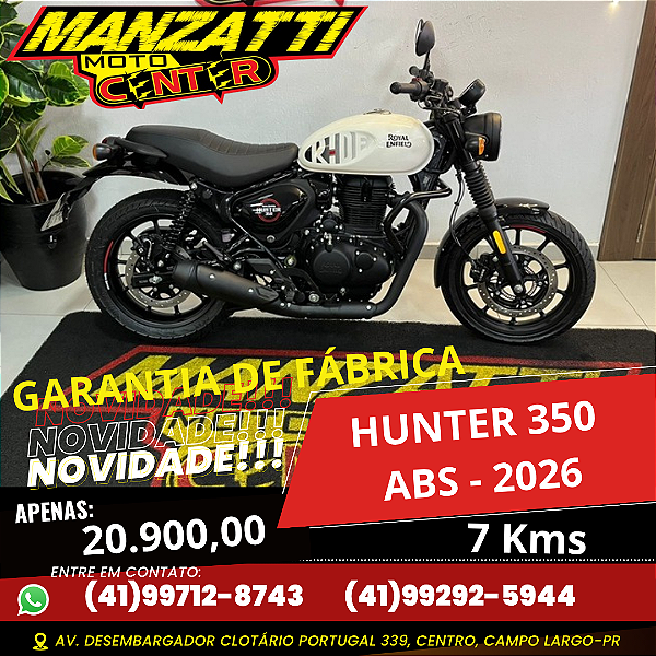 Moto Royal Enfield Hunter Dapper White 350 ABS Branca 2026 - Garantia de Fábrica