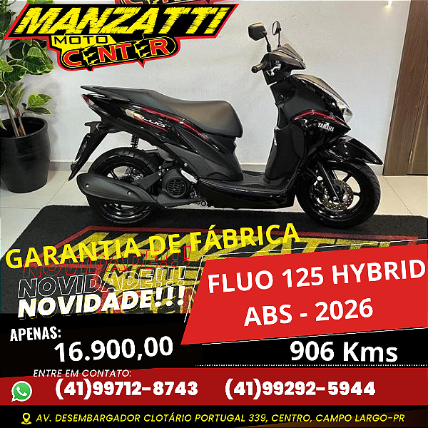 Moto Yamaha Fluo 125cc Hybrid ABS Preta 2026 - Garantia de Fábrica