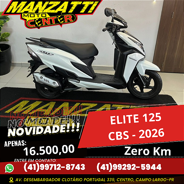 Moto Honda Elite 125 CBS Branca 2026 - ZeroKm