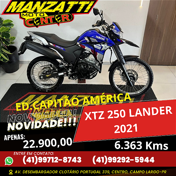 Moto Yamaha XTZ 250 Lander ABS Azul 2021 - Ed. Capitão América
