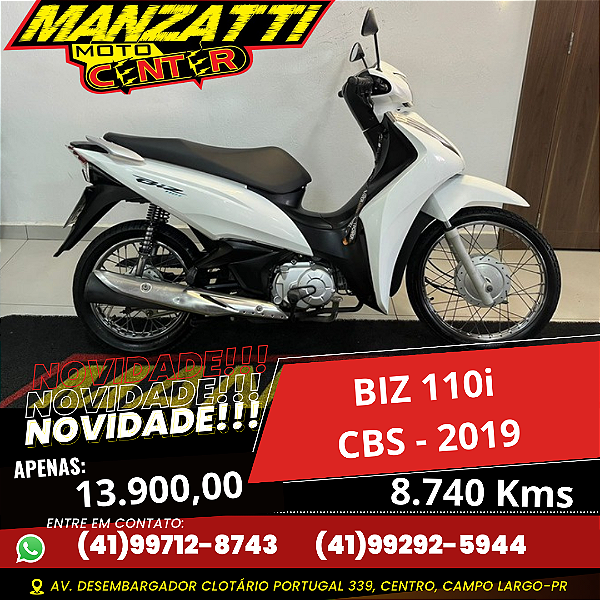 Moto Honda BIZ 110i Branca CBS 2019