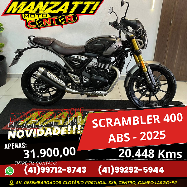 Moto Triumph Scrambler 400x Preta 2025 - Garantia de Fábrica
