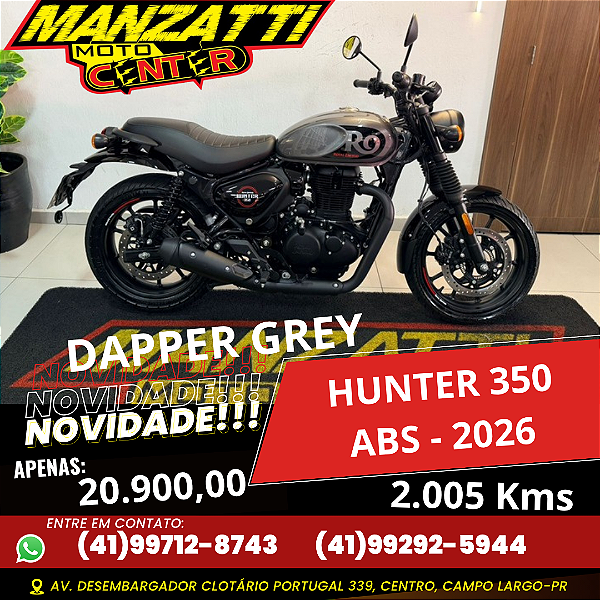 Moto Royal Enfield Hunter Dapper Grey 350 ABS Cinza 2026 - Garantia de Fábrica