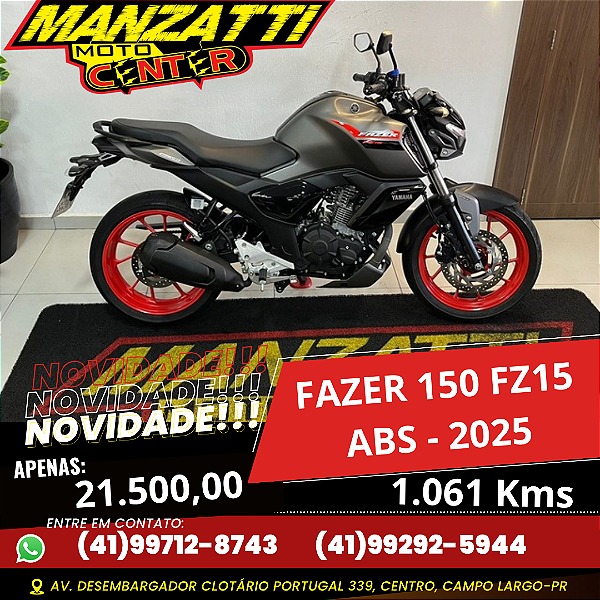 Moto Yamaha Fazer FZ15 ABS 150cc Cinza 2025 - Garantia de Fábrica