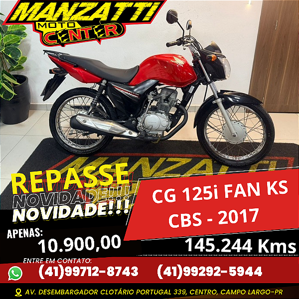 Moto Honda CG 125 FAN KS Vermelha 2017 - REPASSE