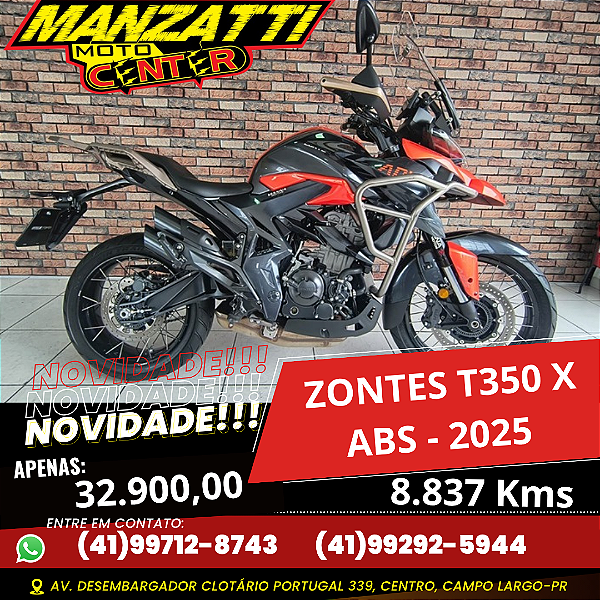 Moto Zontes T350 X ABS Laranja 2025 - Garantia de Fábrica