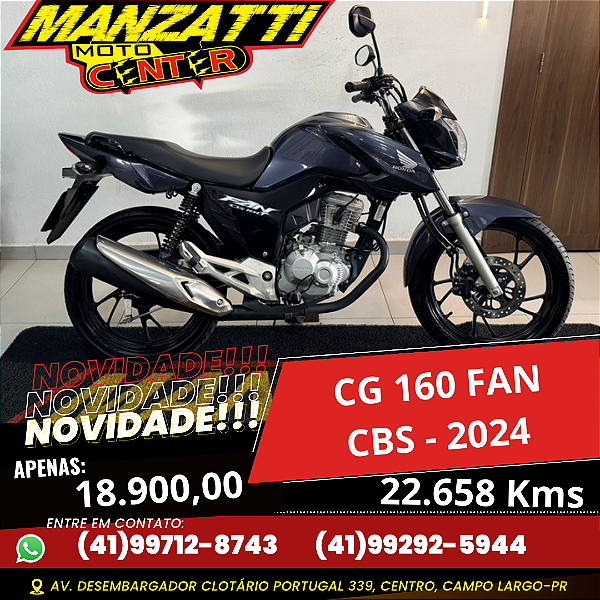 Moto Honda CG 160 Fan CBS Cinza 2024