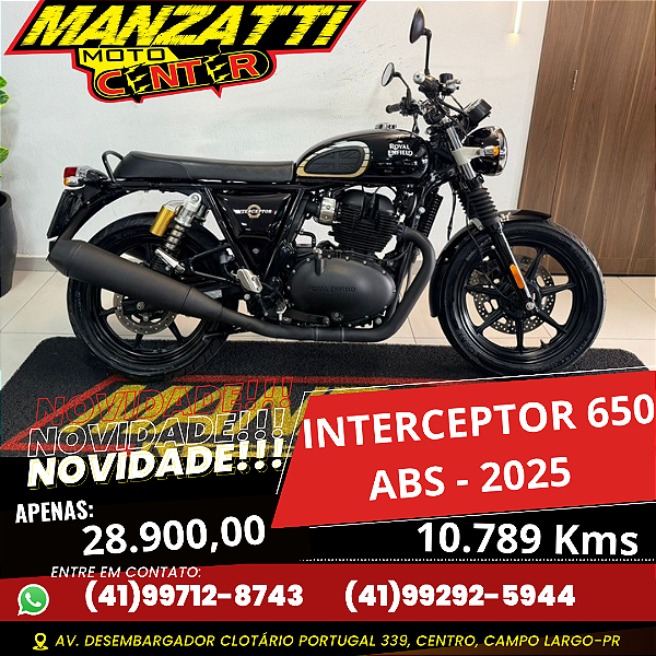 Moto Royal Enfield Interceptor 650 ABS Preta 2025 - Garantia de Fábrica