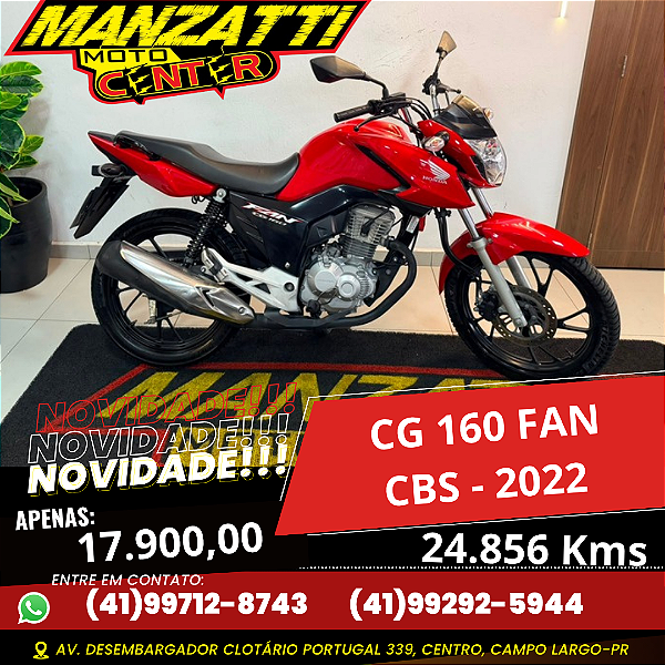 Moto Honda CG 160 Fan CBS Vermelha 2022
