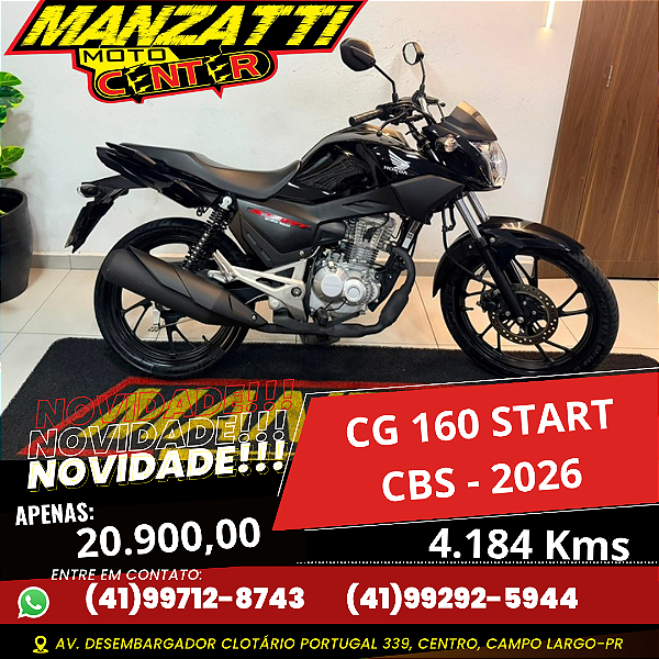 Moto Honda CG 160 Start CBS Preta 2026
