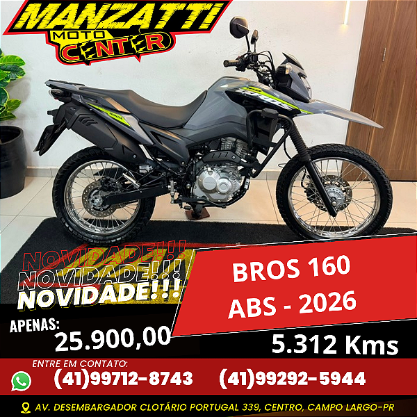 Moto Honda NXR Bros 160 ABS Cinza 2026 - Garantia de Fábrica