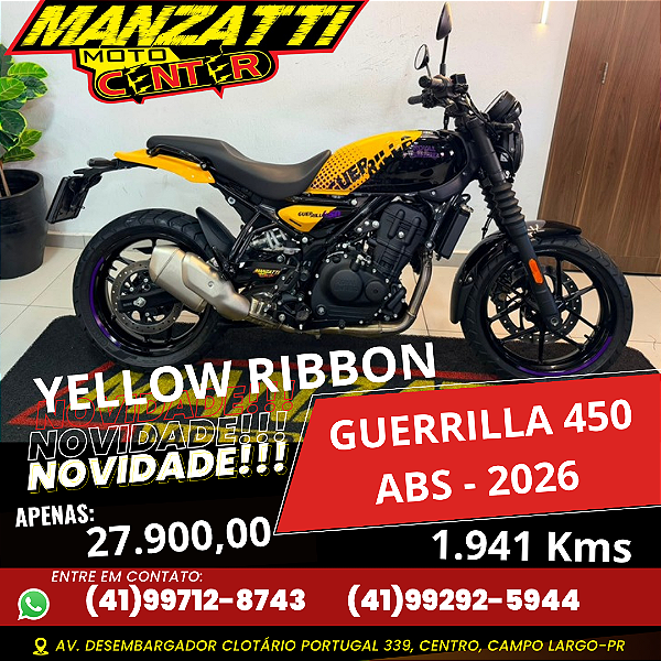 Moto Royal Enfield Guerrila TOP Yellow Ribbon 450 ABS Amarela 2026 -  Garantia de Fábrica