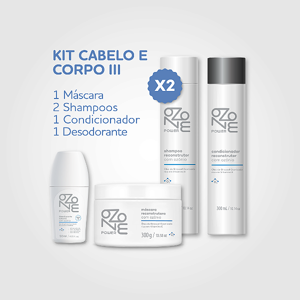 Kit 2x Shampoo + 1x Condicionador com Ozônio + 1x  Máscara com Ozônio + 1x Desodorante com Ozônio