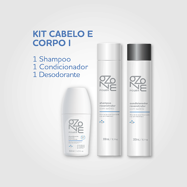 Kit 1x Shampoo + 1x Condicionador com Ozônio + 1x Desodorante com Ozônio