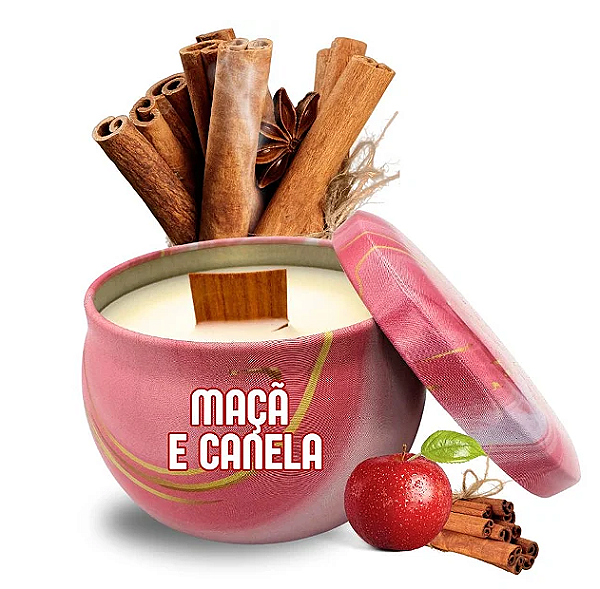 Vela Aromática Luxo 130g MAÇA E CANELA  Pavio Madeira