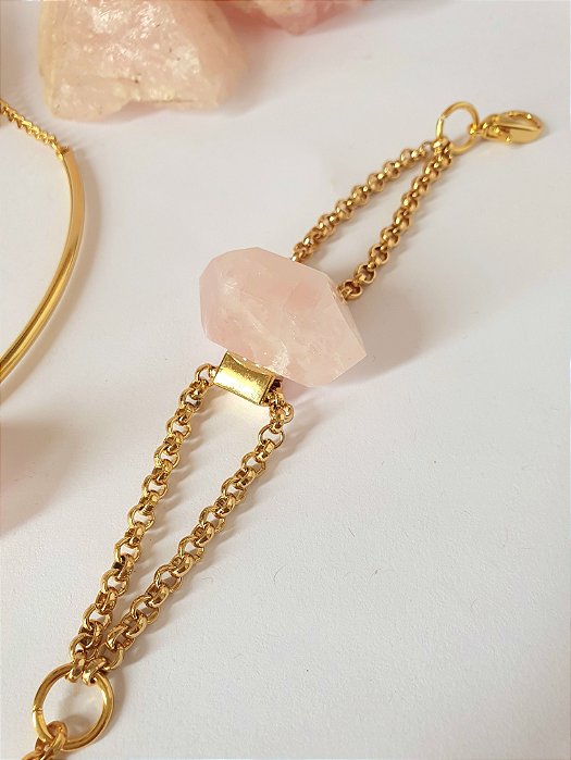 Pulseira Quartzo Rosa Biterminada