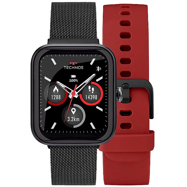 Smartwatch Technos Connect MAX Preto e Vermelho