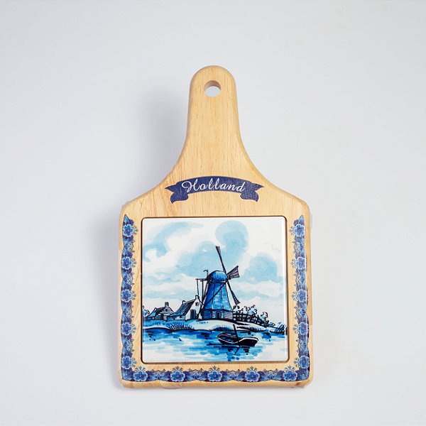 Azulejo Azul com Madeira Formato Tábua Moinho com Barco