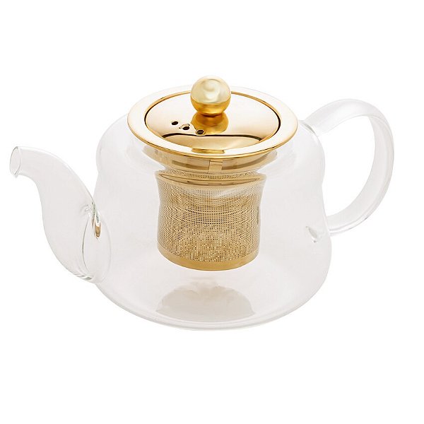 Chaleira de vidro com Infusor dourado - 600ml